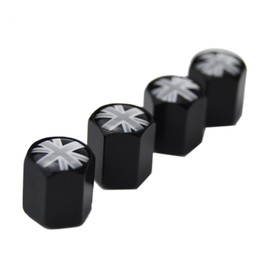 4X Black/Grey Union Jack UK Flag Wheel Center Cap + Valve Stem Cap for Mini Coopers R50 R51 R52 R53 R55 R56 R57 R58 R59 R60 R61 F55 F56