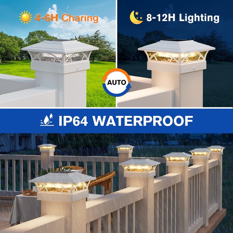 APONUO Solar Post Cap Lights 6 Pack - 4x4 5x5