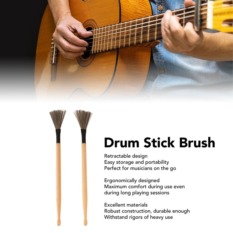 2Pcs Drum Stick Brush Wood Retractable Wire Combination Musical Instrument