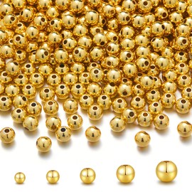 300pcs 18K Gold Filled Beads for Bracelets 5mm Round Smooth Spacer Beads Mini Seamless Brass Beads for DIY Crafts Jewelry Making