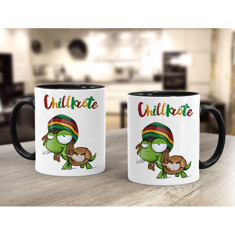 MoonWorks® Kaffee-Tasse Chillkröte Schildkröte Rastafrisur Joint Comic Stil Kaffeetasse Fun-Tasse