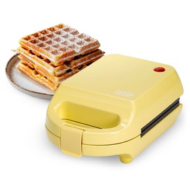 Tasty Mini Nonstick Waffle Maker, Perfect for Individual Waffles, Hash Browns, Brownies and more, Quick Results, Easy Clean Up, 600W, Yellow