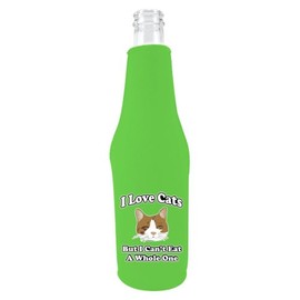 I Love Cats Beer Bottle Coolie With Opener Bright Green