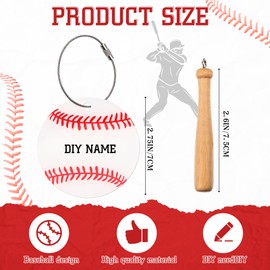 Sunnymove 12 Pcs Baseball Luggage Tags with Bats for Suitcases Travel Suitcase Labels with Metal Ring 2.75 inch Baseball Keychain PVC Name ID and DIY Pocket Hug Card Backpack Charms for Men Women