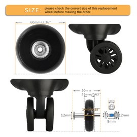 60mm x 14mm/2.36in x 0.55in Luggage Replacement Wheels Set 8Pcs Rubber Swivel Caster Wheels with 50mm Axles and Repair Kit for Luggage Bags Trolley Case