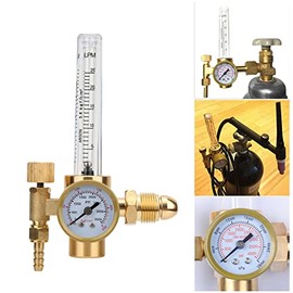 All Brass Argon Pressure Reducer Regulator, Argon Gas Pressure Reducer with Two Scales Flowmeter Argon Gas Meter G5/8 Male Thread CGA580 Connector for TIG Argon Arc Welding