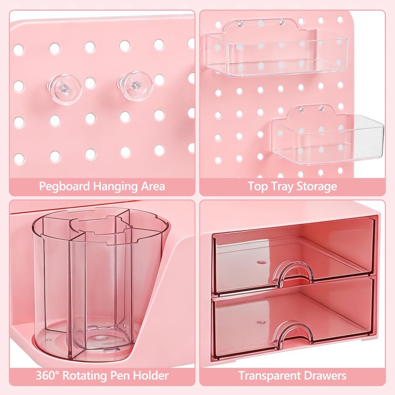 ZZFENGKR Desk Organizer with 360° Rotating Pen Holder, 5 Slots,