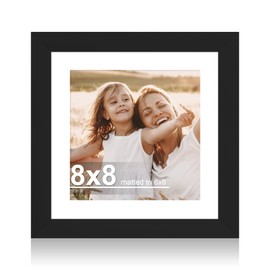 Hongkee 8x8 Picture Frame with Glass, Display Pictures 6x6 with Mat or 8 x 8 without Mat - Wall and Tabletop, 8 by 8 Photo Wooden Frames (Black, 1 Pack)