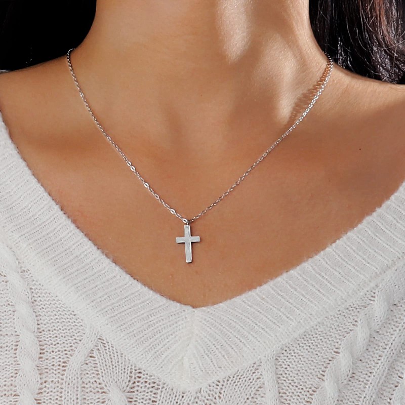 Cross Necklace for Women Dainty Layered Cross Pendant Necklace Sideways