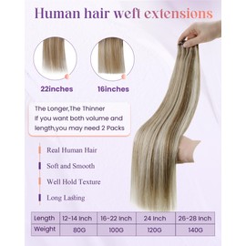 LaaVoo Sew in Hair Extensions Brown Weft Human Hair Extensions 24 Inch Brown Highlight Platinum Blonde 100g