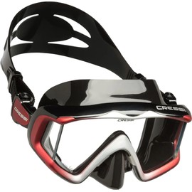 CRESSI SCUBA Free Diving Mask [LIBERTY TRISIDE DS455058] Single Lens Front Lens + Double Sided Lens Panoramic View Tempered Glass Lens Black/Red/Silver [Genuine Product]