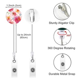 Badge Reel, Retractable Nurse Badge Holder with Alligator Clip ID Name Card Badge Clip for Office Student Doctor Nurse (3pack Floral Pink)