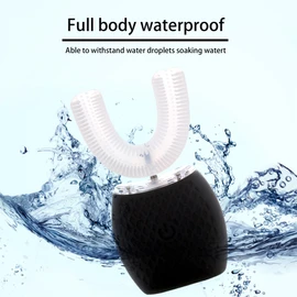 RONGCHUANG Automatic Toothbrush for Adult Ultrasonic Toothbrush with Soft Bristles 30'' Automatic Timer Wireless Charging Washable Travel Home Dual-use (Black)