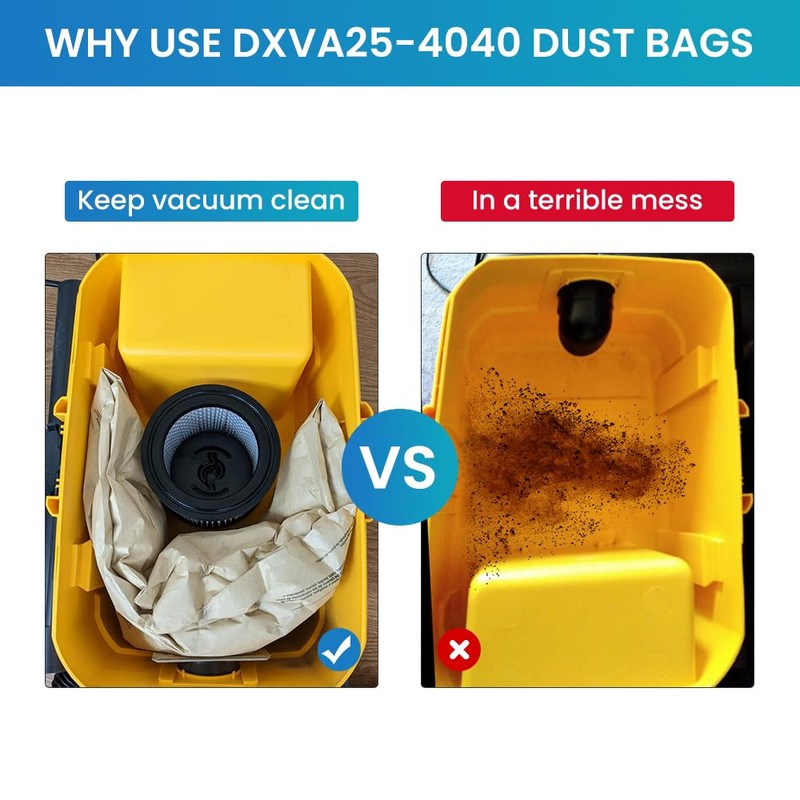 12 Pack DXVA25-4040 Shop Vac Bags for DEWALT 4 Gallon
