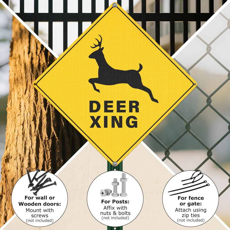 2 Pack Deer Xing Crossing Signs 18" x 18" Reflective