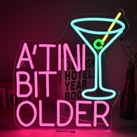 DREAMFORT A'TINI BIT OLDER Neon Sign Dimmable Cocktail Light Up Signs for Pub Store Man Cave Room Martini Bar Neon Sign for Wall Decor USB Powered