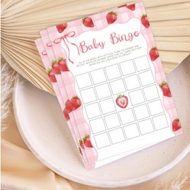 HandEasy Baby Bingo Game, Fun Baby Shower Games and Activities,Strawberry Themed Party Decorations Supplies, 5”x7“ -25 Pcs -C03
