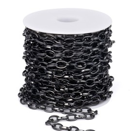 33FT Black Paperclip Chains Spool, 5mm Aluminum Link Chain Roll Bulk for DIY Crafts Jewelry Making