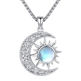 LOOVE Moon and Sun Necklaces for Women Sterling Silver Moonstone Necklace Sun and Moon Pendant Necklace Crescent Moon Jewelry