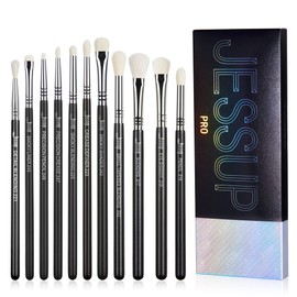 Jessup Brush Set, Eyeshadow Brush Set, 11 Pieces, Eye Brush Set, Professional Eye Make-Up Brush Set, Must-Have Eye Brush, Makeup Brush Set, Eye Shader Smoky Blending Precision Black Silver T340