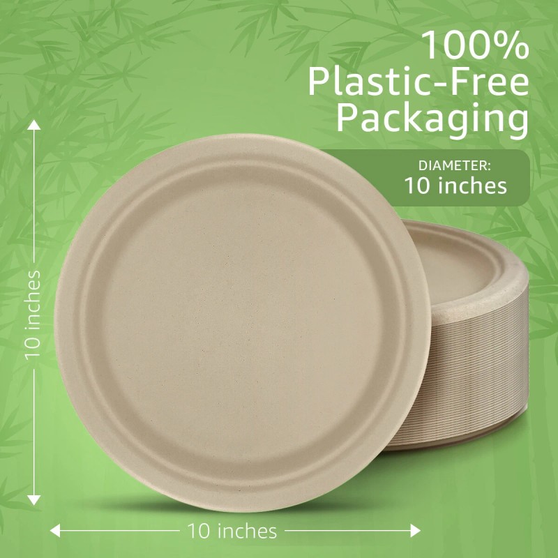 Ibambo Bamboo Disposable Paper Plates - Compostable Plate, PFAS Free