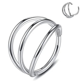 PIERCINGFUN Titanium Triple Hoop Hinged Piercing Nose Rings 18G 10mm for Nostril Septum Cartilage Helix Daith Tragus Rook Conch Lip Ear Lobe Piercings Silver, 1.0*10mm, Titanium, no gemstone