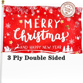 XIFAN Christmas Flag Double Sided 3x5 FT Outdoor, Large Merry Christmas and Happy New Year Banner with Snowman Christmas Tree, Gift Wall Winter Decoration