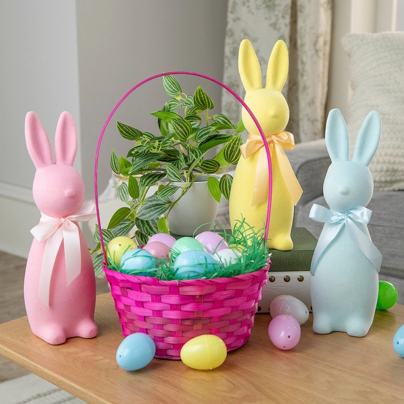 Fun Express Flocked Easter Bunny Tabletop Decorations - 3 1/2"