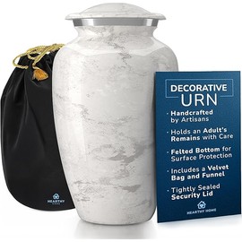 Handcrafted Urn for Ashes Adult Male and Female - Cremation Urns for Human Ashes Adult Man and Woman - Decorative Funeral Urns - Memorial Urn with White Marble Finish - Includes Velvet Bag - Large