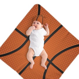 Basketball Print Baby Swaddle Blanket with Beanie Set, Newborn Receiving Blankets 35.4"X 35.4" Soft Swaddle Wrap Baby Stuff for Infant Boy Girl Gift