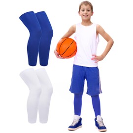 Roadbox Kids Long Leg Sleeve, 2 Pairs Non-Slip UV Protection Knee Compression Leg Sleeves, Thigh Calf Support for Youth Boys Girls Basketball Football Soccer Running Sport