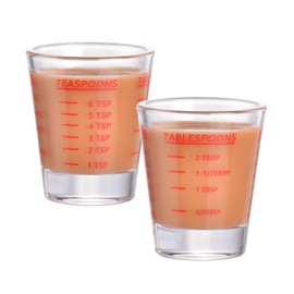 Shot Glass Measuring Cup，Espresso Shot Glass 26-Incremental Measurement 30ml，1oz, 2 Tbs, 6 Tsp, Kitchen Tools，Bar Bartender Accessories, Jigger for Bartending (2 Pack-Red)