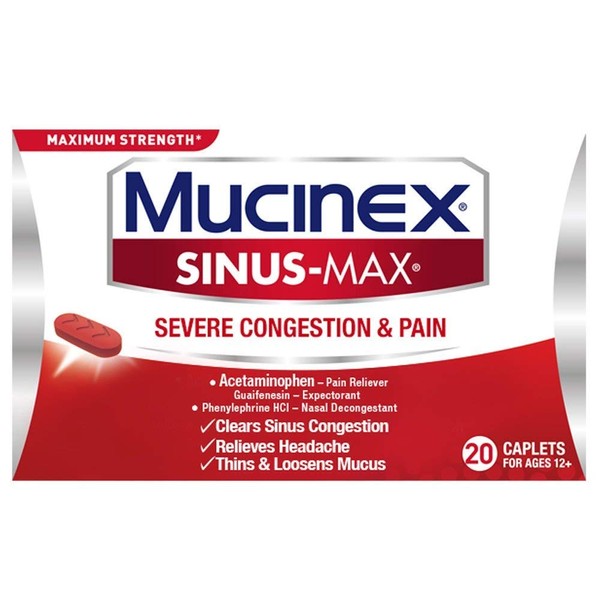 Sinus-Max Congestion & Pain Caplet (20 Count (Pack of 2))