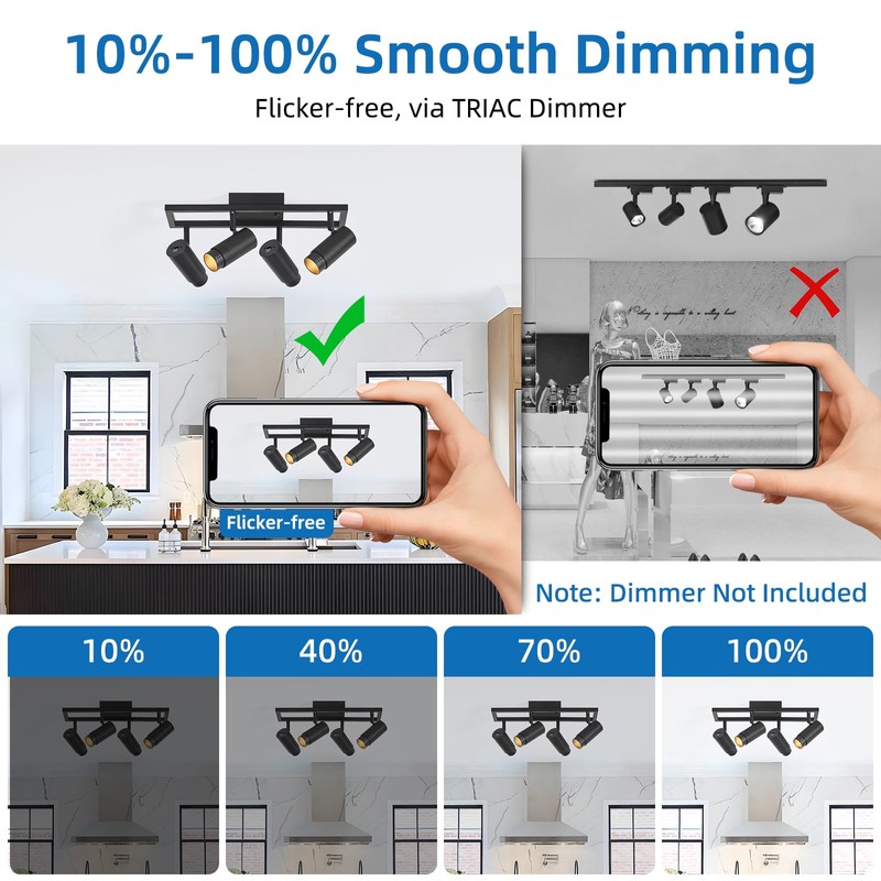 AIBISOD Zoomable LED Track Lighting Kit, 4-Light Dimmable 5-Color Ceiling