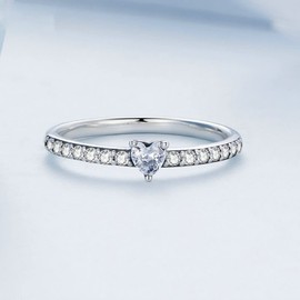 PAHALA 925 Sterling Silver Simple Pavé Setting Shiny Heart Zircon Finger Weeding Party Engagement Ring (7)