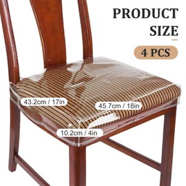 EupHHonycs EupHHonycs 4 Pack Large Plastic Chair Covers for Dining Room Clear PVC Kitchen Chair Seat Protectors with Adjustable Belt Strap for 18'x17' Standard Chair, Stain, Water and Kitty Scratch Resistant