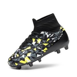 DREAM PAIRS Boys Football Cleats Youth High Top Firm Ground Soccer Shoes SDSO2402K Size 6 Big Kid Black/NEON/Green
