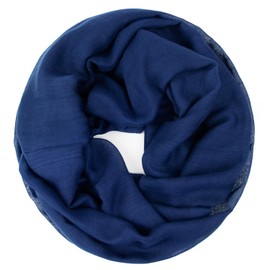 Gloop 01122-01123-P Women's Elegant Plain Loop Scarf, Tube Scarf, Plain Colour, Lightweight Tube Scarf, Dark blue without glitter 01125a7