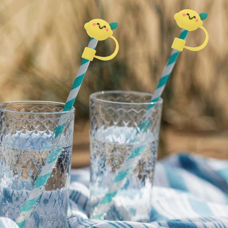 STOBOK 8pcs Lemon Drinking Straw Caps Silicone Straw Tips Cover