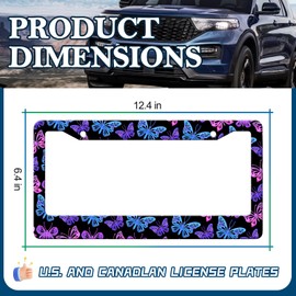 HCSS Blue Purple Butterflies License Plate Frame,Cute Butterfly Print Black Stainless Steel License Plate Holder Covers, Rust-Proof Waterproof Car Decorative Tag Frames for Standard US 12x6 Inch