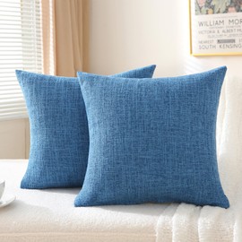 oecoel Decorative Throw Pillow Covers 18x18 Inch Super Soft Modern Farmhouse Pillow Case with Rustic Woven Textured, Outdoor Cushion Covers for Sofa Livingroom,Set of 2,Blue