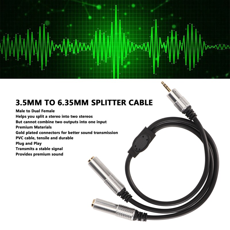 3.5mm to Dual 6.35mm Cable Male to Dual Female Plug