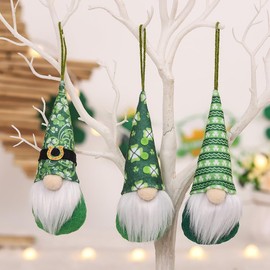 St Patricks Day Gnome Ornaments Set of 3, Luck Irish Gnomes Hanging Ornaments for Christmas Tree Decorations, Saint Patrick's Day Holiday Home Decor (White Beard)