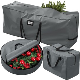 3 Pack Christmas Tree Storage Bag, for 7.5 Ft Artificial Trees up, Durable Waterproof With Reinforced Carrying Handles, Xmas Holiday Garland Bag Storage Case (7.5 Ft, Grey)
