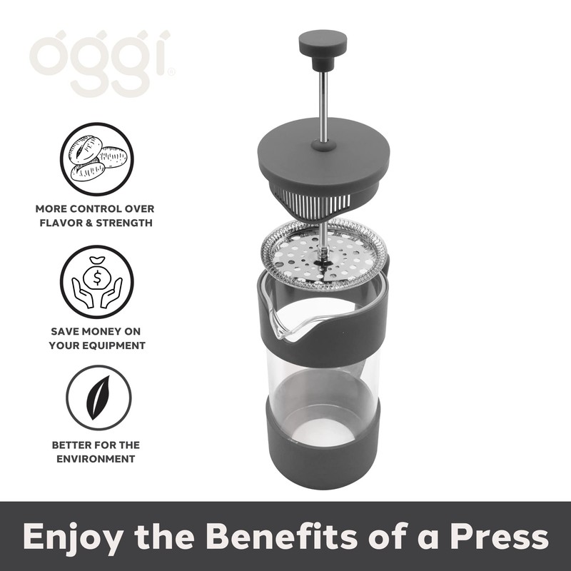 Oggi French Press Coffee Maker (12oz)- Borosilicate Glass, Coffee Press,