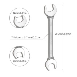 Skweawert 19mm x 22mm Double Open End Wrench Metric Cr-V Mirror Chrome Plating 205mm Length Open End Wrench for Dismounting Nut and Routine Repairs
