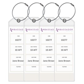 Ambassador Cruise Luggage Tag Holders [4 Pack] – Waterproof, Durable Plastic with Steel Loops – Fits All Ambassador Ships for Cruising in 2024, 2025 and 2026