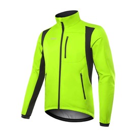 BERGRISAR Winter Cycling Jacket for Men Softshell Windproof Thermal Fleece Bike Clothing Running Jacket Windbreaker Green Large
