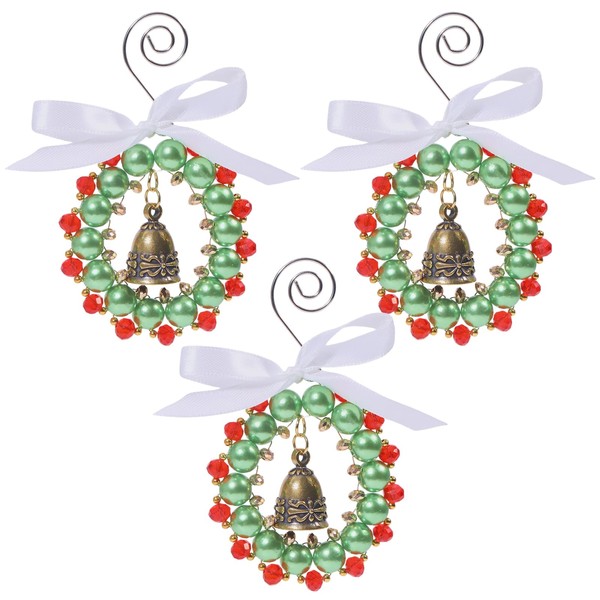 CHGCRAFT 3Pcs Christmas Beaded Ornament Kit Mini Artificial Christmas Wreaths