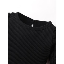 Joureker Infant Baby Girl Outfit Set Long Sleeve Solid Tops + Pants 2Pcs Set, Black, 9-12 Months